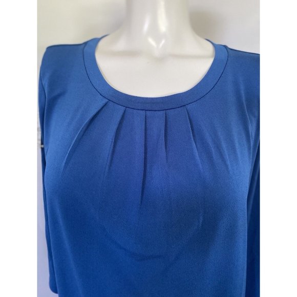 Ann Taylor Teal Pleated Front 3/4 Sleeve Blouse Back Gold Back Zipper Size M EUC - Picture 2 of 11